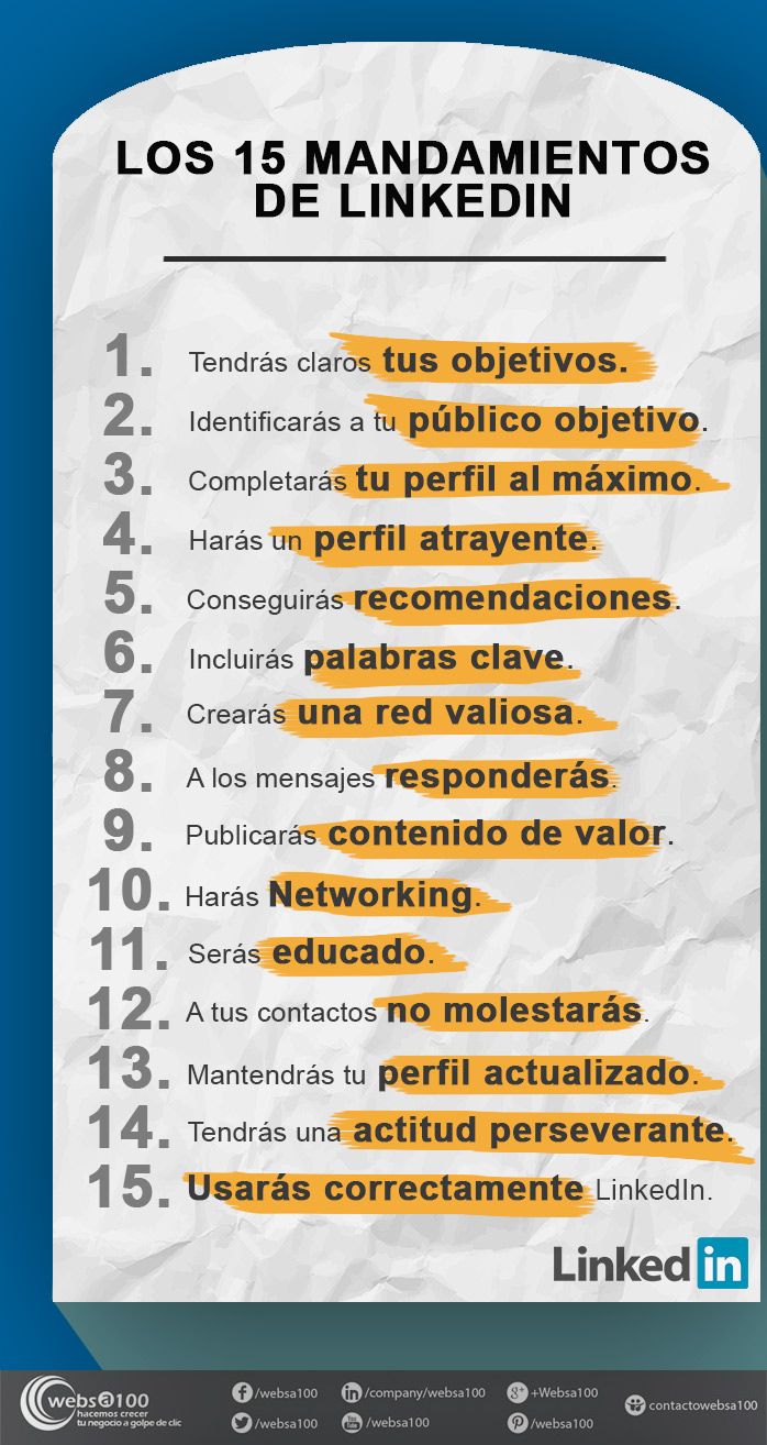 Infografía: 15 mandamientos linkedin