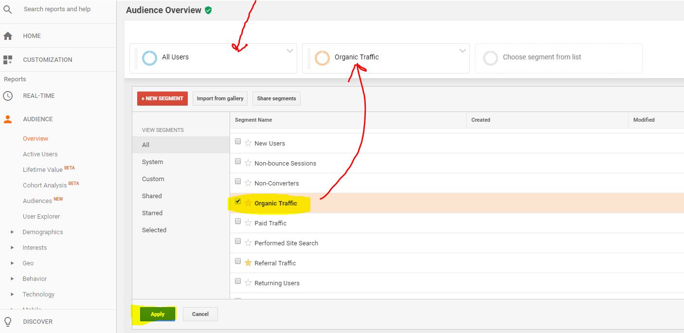 organischer Traffic Google Analytics